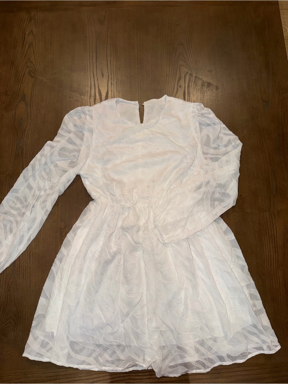 White Long-Sleeve Textured Mini Dress